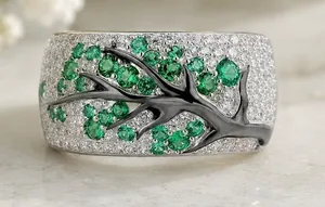 Emerald Tree of Life Silver Tone Statement Ring Size 6 NWT thumbnail 1