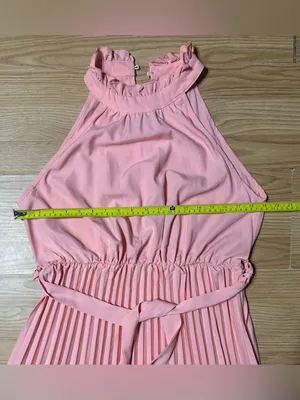Pleated Pink Halter Maxi Dress womens XL thumbnail 6