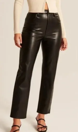 Abercrombie Curve Love Faux Leather Ankle Straight Pants Size 23 (000) Black thumbnail 1
