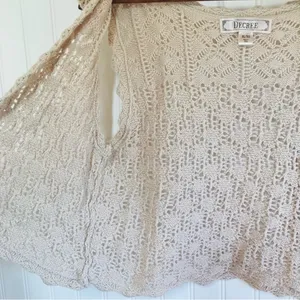 DECREE Beige Cream Crochet Open Front Vest XL Cropped Boho Festival Beach Summer thumbnail 4