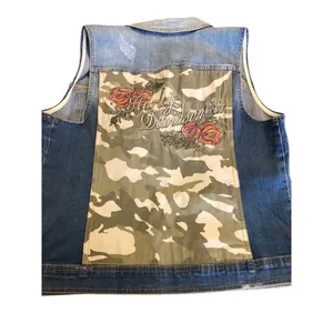 Harley Davidson Vintage Stud Denim Vest Size M Blue Camo NWT thumbnail 4