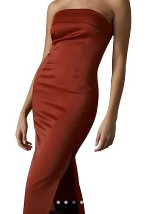 Anthropologie Strapless Satin Midi Dress XL Red Bodycon Side Slit NWT thumbnail 1