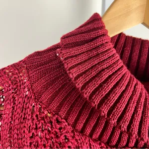 Burgundy Open-Knit Sleeveless Sweater with Sequins‎ & Fringe - One Size thumbnail 9