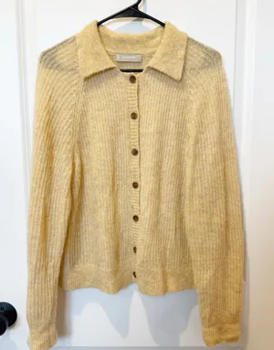 Everlane Womens Alpaca Knit Collared Cardigan XL Quiet Luxury Academia Preppy thumbnail 1