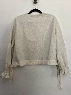 NEW Side Tie Crewneck Sweatshirt Balloon Sleeves Gray Medium thumbnail 5