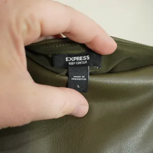 Express Body Contour Faux Leather Square Neck Crop Top Olive Green Large thumbnail 4