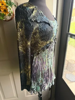 Vintage Y2K Alberto Makali satin pleated rhinestone animal print top, size large thumbnail 8