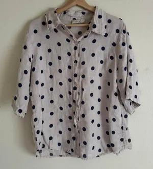 Puro Lino Italy 100% Linen Polka Dot Shirt Blouse Coastal Resort Matching Set thumbnail 1