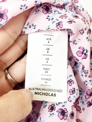 NICHOLAS Floral Ruched Mini Dress Size 4 Pink Purple Puff Sleeve Sweetheart thumbnail 7