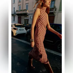 Zara NWT polka dot contrasting midi dress dusty pink & maroon dots thumbnail 5
