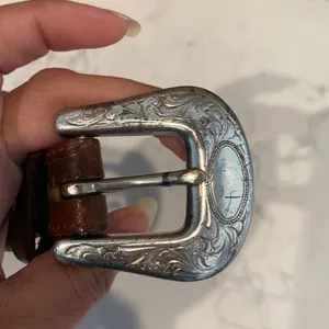Justin Boots vintage brown leather embossed silver buckle 90s western bohemian Gypsy thumbnail 7