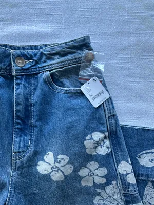 Free People NWT Blue Talia Trouser Floral Flare Denim Jeans 26 thumbnail 6