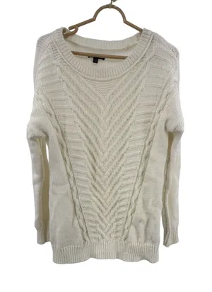 American Eagle Outfitters Cream Crewneck cable Knit Sweater wool blend L winter thumbnail 1
