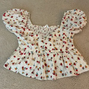 Altar'd State Cream Floral Eyelet Top with Red & Green Accents thumbnail 1