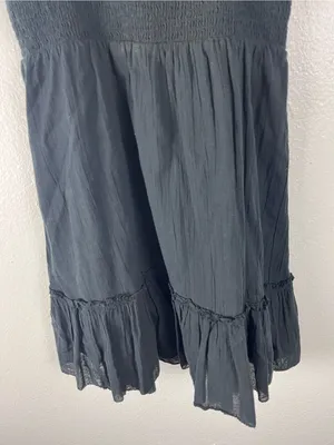 AERIE Black Smocked Bodice Tie Shoulder Straps Ruffle Trim Dress Size XS Casual thumbnail 5