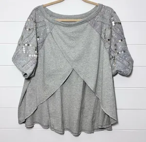 Free People Shine Me Out Top Embellished Sleeve Pullover Open‎ Back Large L NEW thumbnail 1
