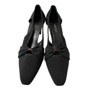VANELI Black/Brown Animal Trim Canvas Side Cut Out High Heel Shoes - 8.5 Narrow thumbnail 4