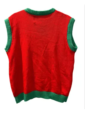 Ugly Christmas Sweater Vest Red Reindeer 3D Tie Jingle Bell Sequin Small Tacky thumbnail 2