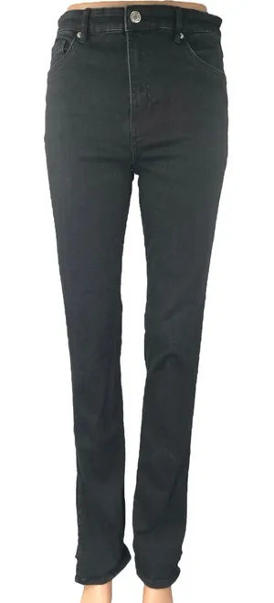 Zara Women's Black Slit Hem High Waisted Casual Slim Straight Denim Jeans Size 8 thumbnail 1