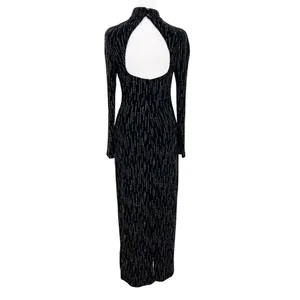 Roberta High Neck Long Sleeve Long Embellishments Black Gown Dress Size Medium thumbnail 4