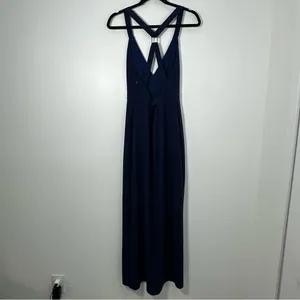 Revolve NBD Night Fever Plunging Neckline Navy Blue Slit Maxi Dress Size S thumbnail 4