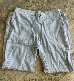 Seersucker Blue and White Linen Pants thumbnail 4