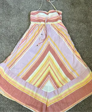 Anthropologie Savannah Halter Striped Dress US Women 4 Orange Boho-Style thumbnail 1