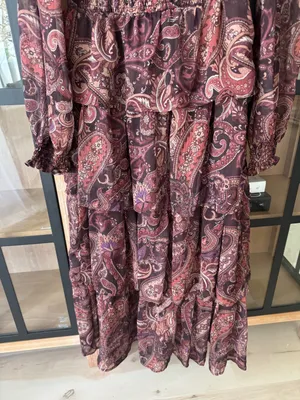 Lulus Long sleeve maxi dress tiered ruffle smocked mock neck paisley print stretchy thumbnail 3