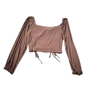 Madden NYC Crop Top Womens Large Brown Ruched Bustier Ribbed Long Sleeve‎ thumbnail 3