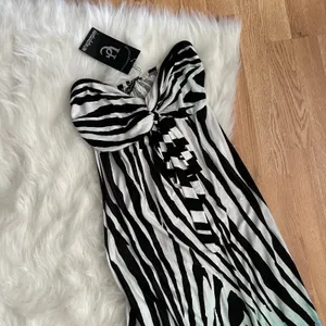 Y2K Zebra Floral Cutout Maxi Dress Blue Rose Strapless Glam Deadstock thumbnail 2
