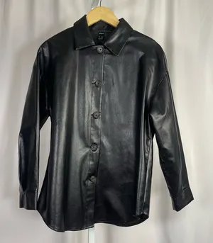 SHEIN Small Faux Leather Button Jacket Retro Classic Classy City Style Collared thumbnail 1