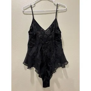 Victoria's Secret VS Archives Black Floral Burnout Ruffle Bodysuit Medium M thumbnail 3