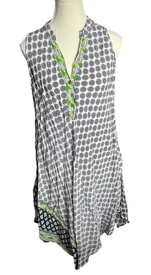 Blue White Green Boho Tapestry Printed Beachy Coverup Dress Resort Women's‎ XL thumbnail 1