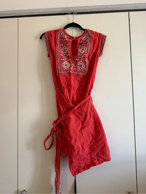 Free People FP Running Wild Embroidered Mini Dress Papaya/Clay Cross Stitch thumbnail 3