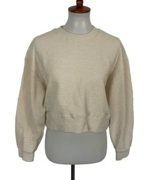 Keiki Kona Sweater Small Cream Cropped Textured Cozy Minimalist thumbnail 1
