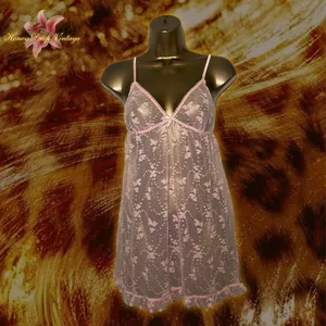 Pink Lace Babydoll Slip Dress with Open Back, Satin Tie, and Heart Design thumbnail 2