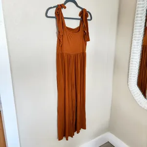 American Eagle Outfitters Rust Tie-Shoulder Jumpsuit thumbnail 3