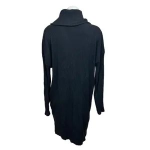 Gap Black Ribbed Knit Cowl Neck Mini Pull On Long Sleeve Sweater Dress Sz S Tall thumbnail 2