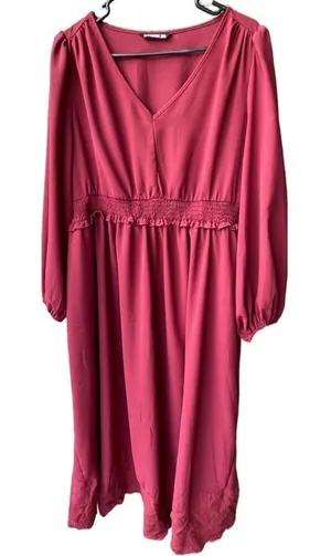 Bloomchic size 14-16 muted red smocked waist V-neck dress thumbnail 1
