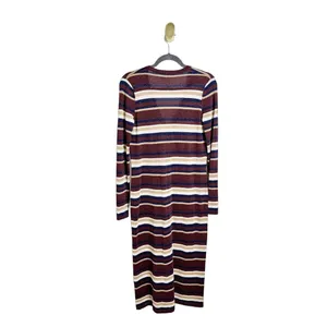 NEW L'AGENCE Multi Striped Lurex Long Duster Cardigan Glitter Brown Cream XS thumbnail 4