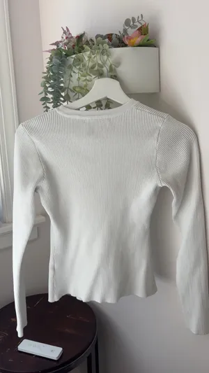 Altar'd State white ribbed knit cardigan with buttons, size M thumbnail 3