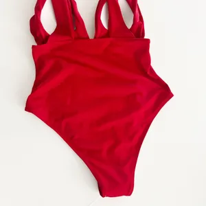 [Yolipuli] Red One Piece Convertible Swimsuit Bow Straps V-Neck Ruched Sz Large thumbnail 7