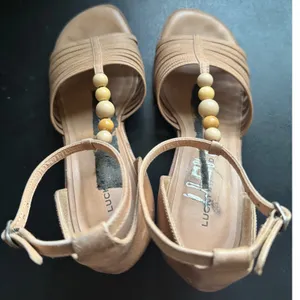Lucky Brand Womens Chunky Leather Brown Beaded Block Heel Sandals sz 7.5 Strappy thumbnail 7