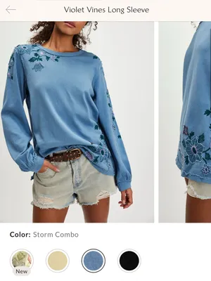 NWOT Free People Violet Vines Long Sleeve - storm combo blue - Large thumbnail 7