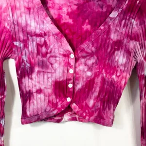Aerie Medium Crop Top Handmade Tie Dye Long Sleeve‎ Hot Pink Knit Preppy 1025 thumbnail 7