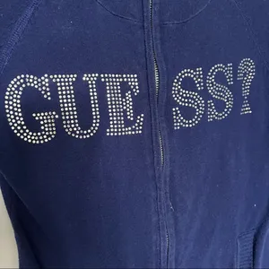 Guess zip up hooded jacket blue with rhinestone logo size small thumbnail 5