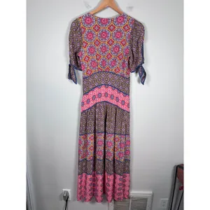 Maeve Anthropologie Eder Tiered Maxi Dress Womens 4 Medallion Boho Puff Sleeve thumbnail 6