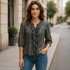Denim & Supply Womens Blouse‎ Size XS Ralph Lauren Lace Up Paisley Ruffle Poet thumbnail 2