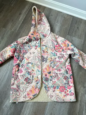 Boutique Floral Hooded Coat Teddy Sherpa Jacket Paisley Pink Multicolor Size S thumbnail 1
