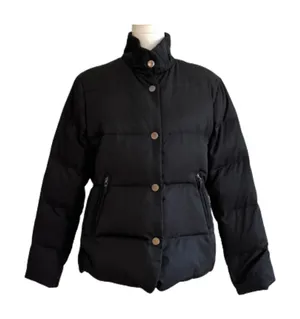 Talbots Puffer Coat Jacket Black Reversible Brown Down Puffer Medium Petite thumbnail 1